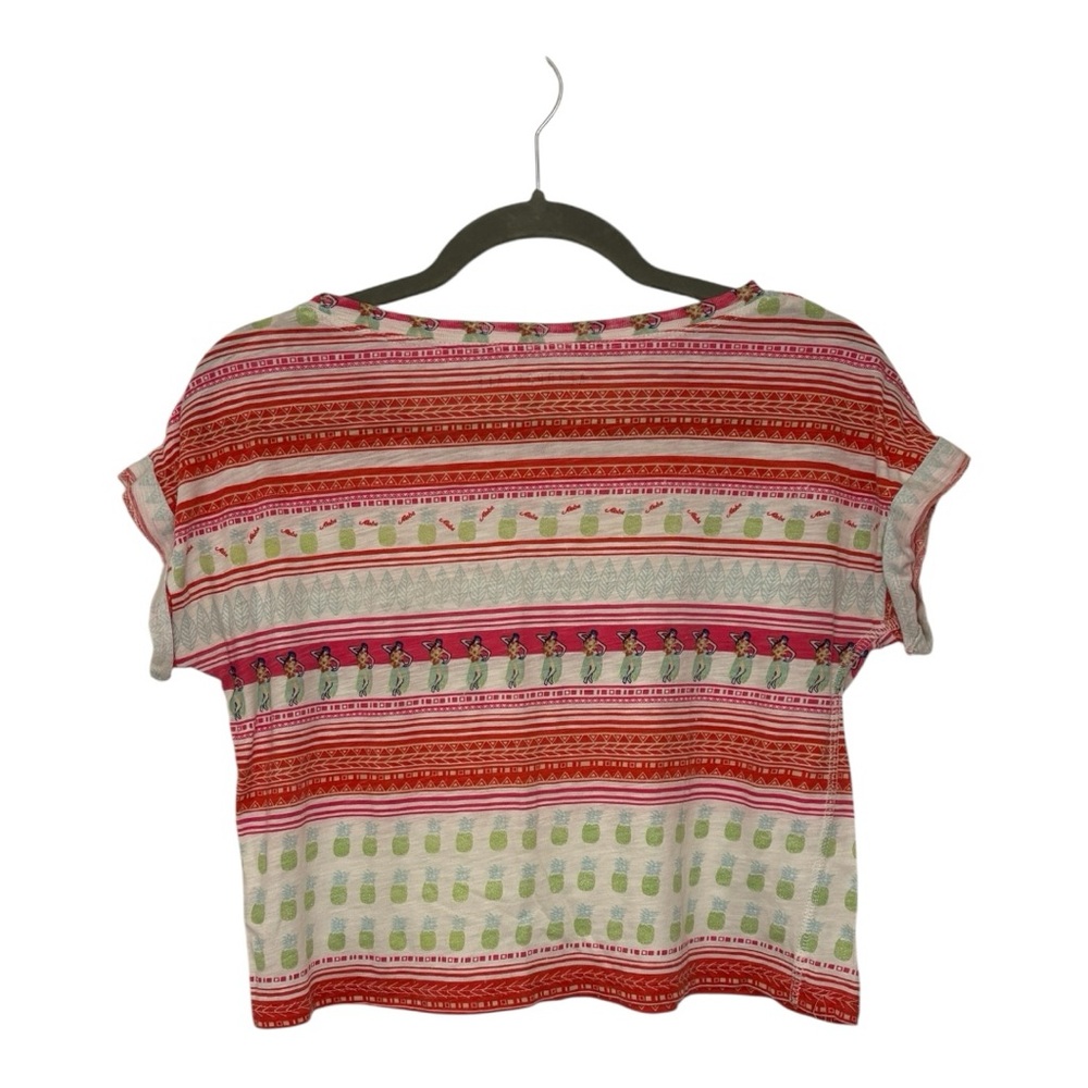 Aeropostale Red Striped Crop Top Boxy Fit Hula Girl Graphic Tee Retro Small - Picture 2 of 5